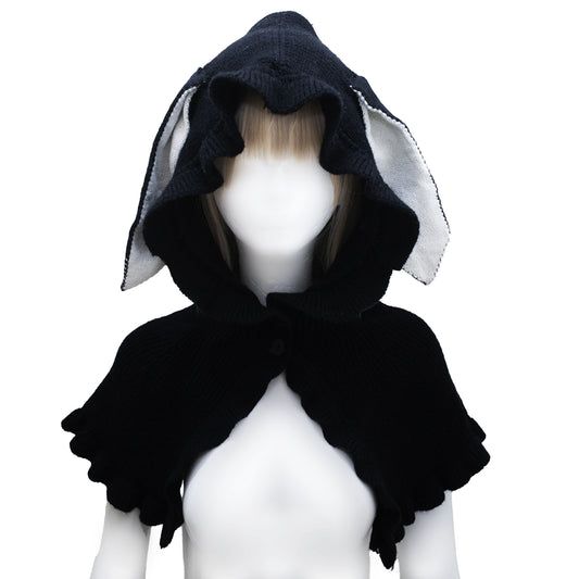 black raabit hood hat