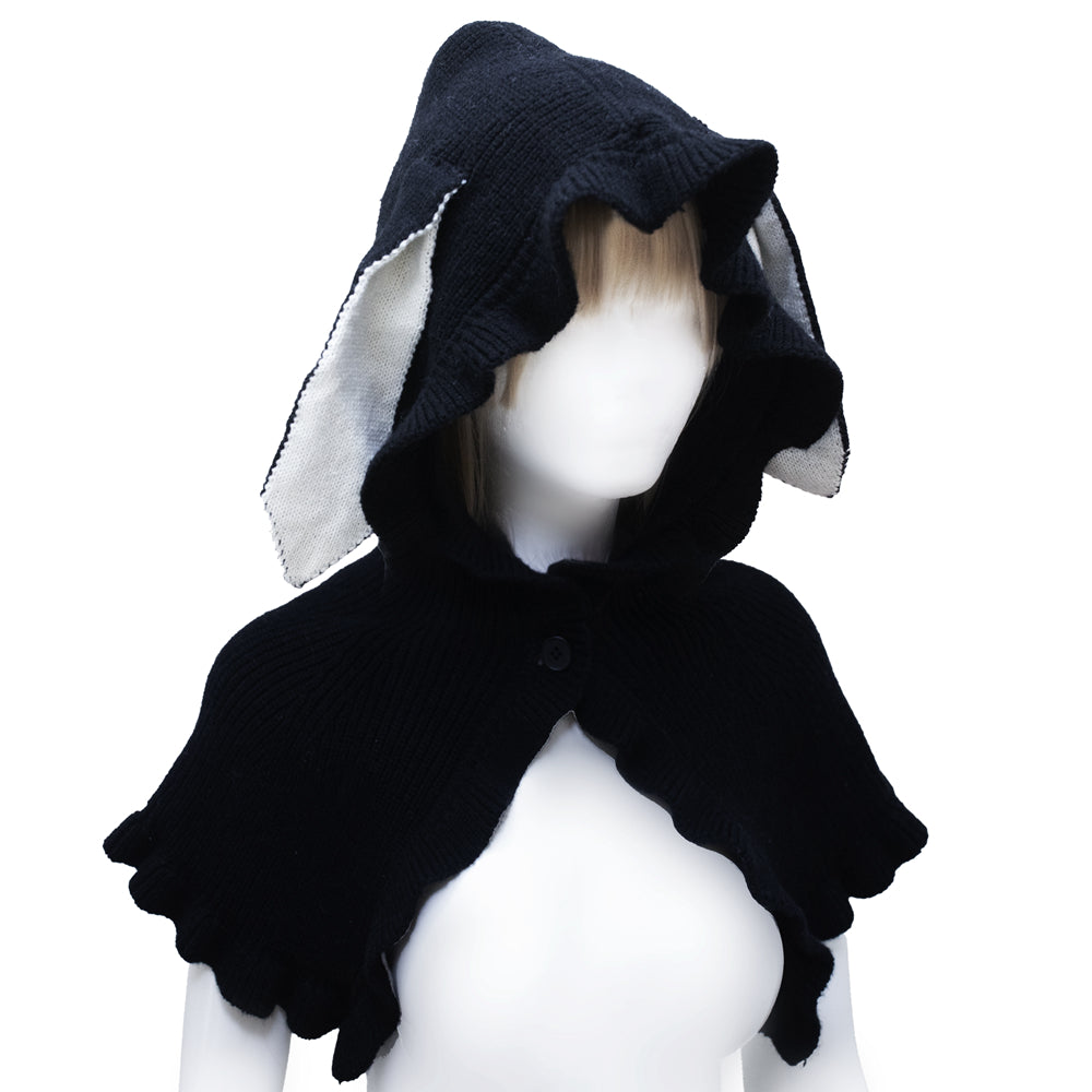 black raabit hood hat