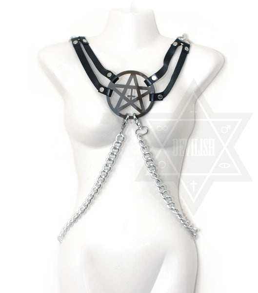 Pentagram Leather chains harness