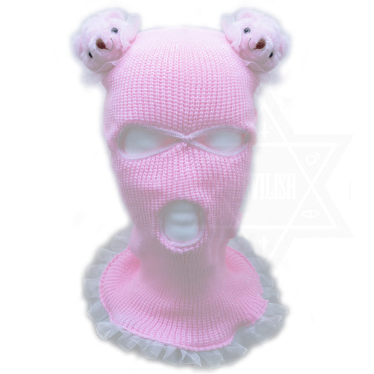 Pink little bears beanie mask