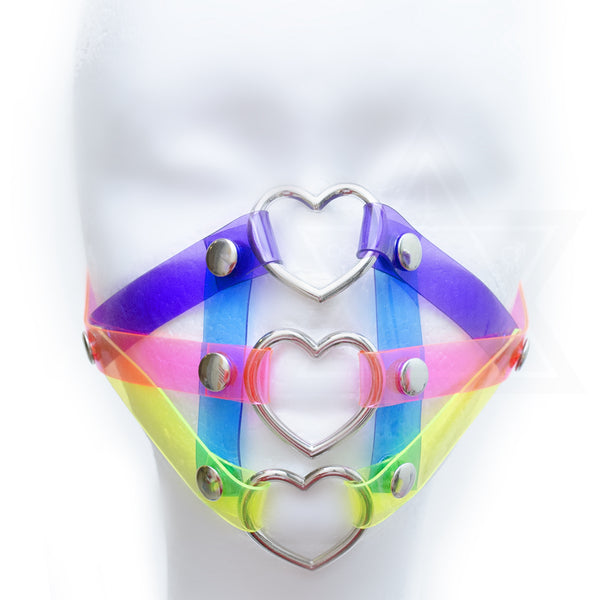 Neon hearts harness mask